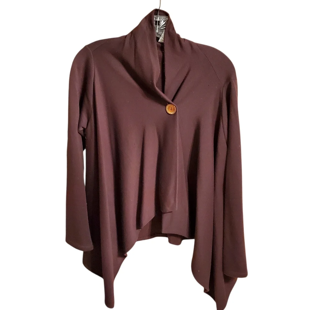 Bobeau Wrap Fleece Burgundy Cardigan L - Picture 2 of 5